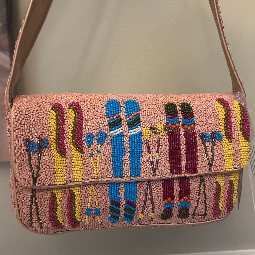 Beaded Shoulder Bag with Colorful Ski Design